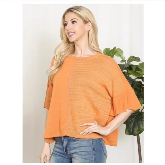 ❌SOLD✨FABRIC CONTRAST PUMPKIN TOP- NEW - Picture 2 of 6